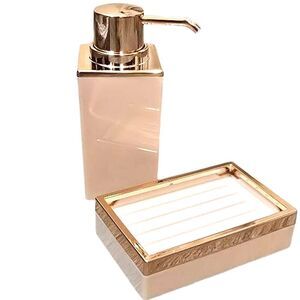 At Home Elegant Gold & Pink Soap Dispenser/ Dish Set